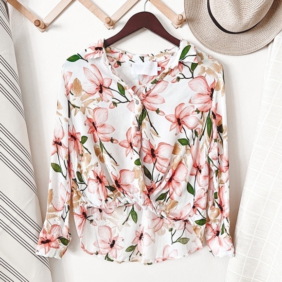 Vacate The Label Floral Twist Front Button Down Blouse - Picture 1 of 3